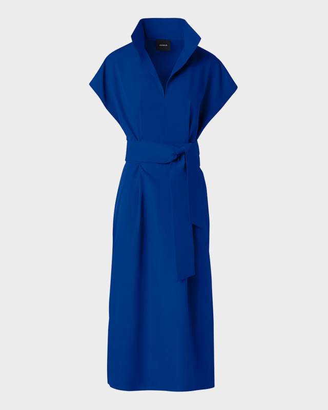 Short-Sleeve Belted Midi Shirtdress